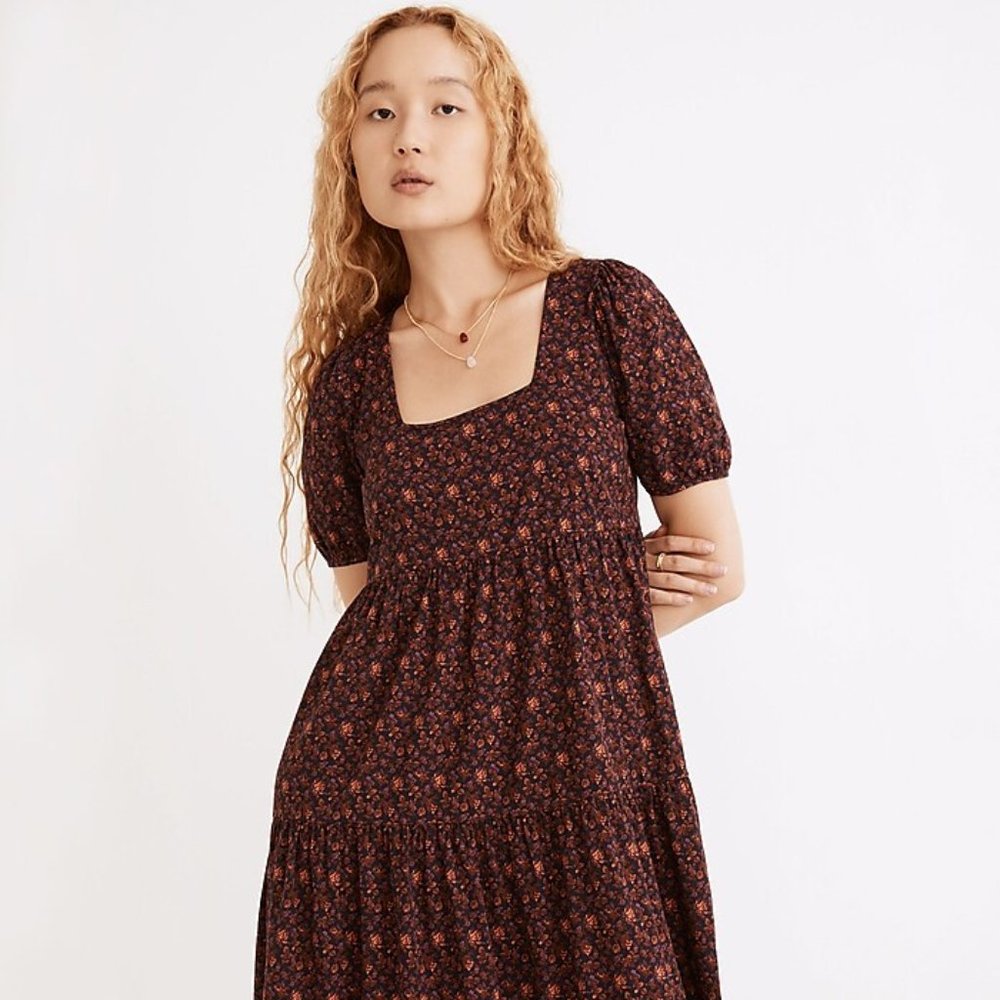 Madewell Aidy square neck tiered midi dress, Size 10